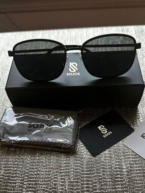 SOJOS Retro Rectangle Polarized Sunglasses Women Men Vintage 90s